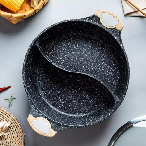 Maifan Stone Hot Pot with Divider – 28cm