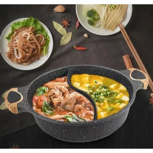 Maifan Stone Hot Pot with Divider – 28cm