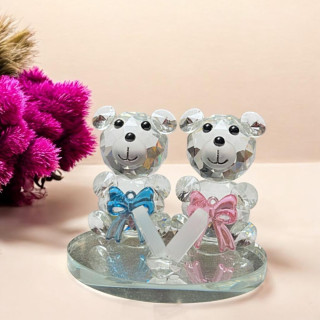 crystal Glass Heart Shaped Bears Figurines Element Home Decor Wedding Couple Anniversaries Gift Present