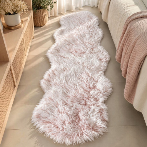 Fluffy Scalloped Faux Fur Runner Rug 60 × 180 cm