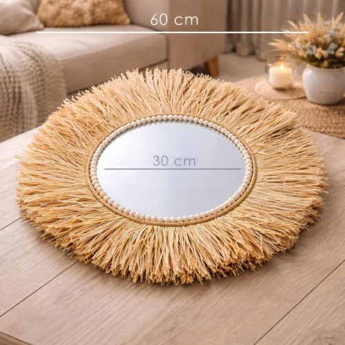 Straw Wall Mirror – 60 cm Natural Decorative Mirror