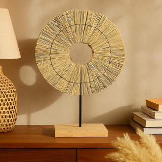 Straw Decorative Stand with Wooden Base – Natural Home Decor Accent