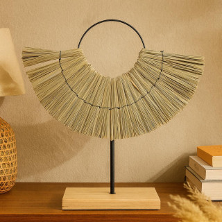 Straw Decorative Stand with Wooden Base – Natural Home Decor Accent