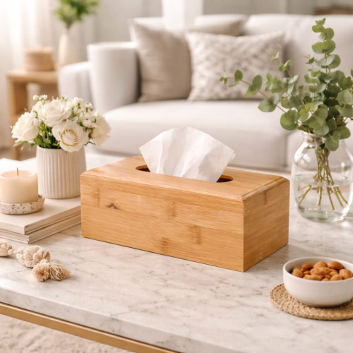 Bamboo Tissue Box Holder | Natural Tissue Organizer