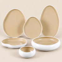 26-Piece White & Beige Ceramic Dinnerware Set with Organic Shape