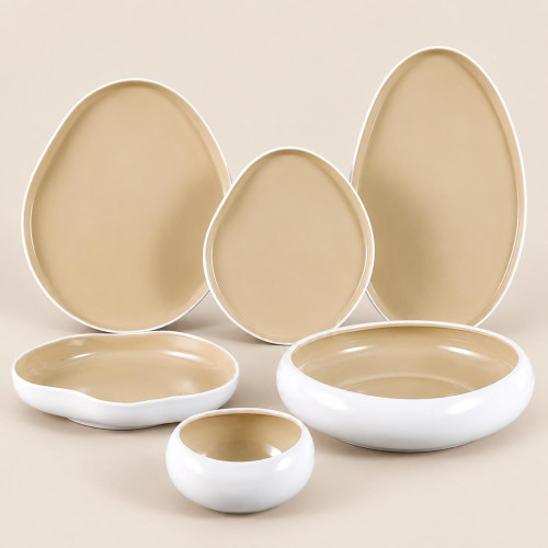 26-Piece White & Beige Ceramic Dinnerware Set with Organic Shape