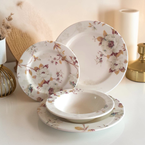 Kosova 24-Piece Porcelain Dinner Set-Simple Floral Design