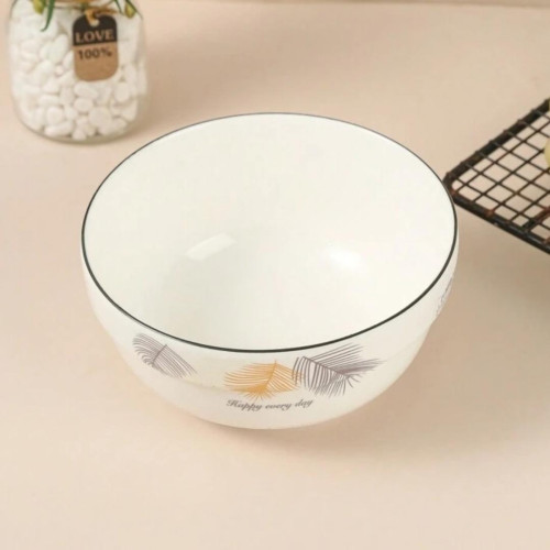 White Porcelain Bowl With Feather Design 18cm