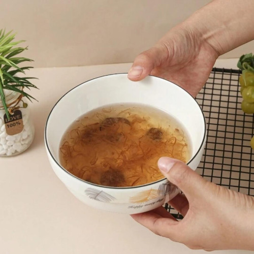 White Porcelain Bowl With Feather Design 18cm