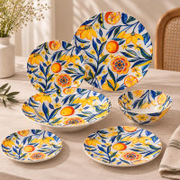 24-Piece Colorful Citrus Fruit & Floral Pattern Dinner Set