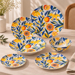 24-Piece Colorful Citrus Fruit & Floral Pattern Dinner Set