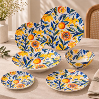 24-Piece Colorful Citrus Fruit & Floral Pattern Dinner Set