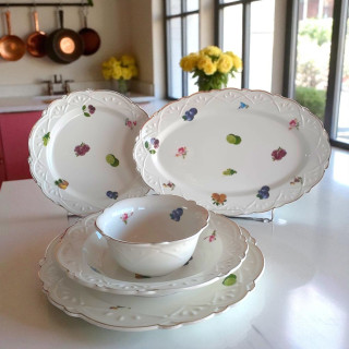 26pcs White and Gold Dinner Set with Fruit Design | Elegant Tableware