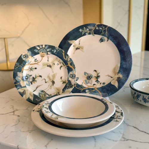 Kosova 24-Piece Porcelain Dinner Set- Blue-Green Floral Design