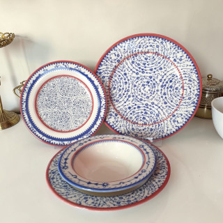Kosova 24-Piece Porcelain Dinner Set-Traditional Blue & White Floral Design