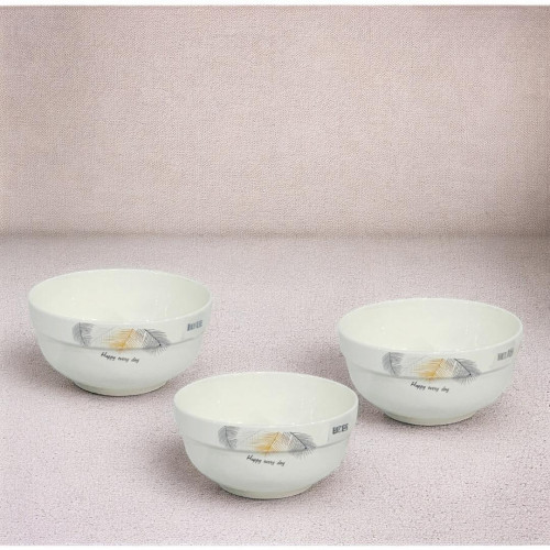White Porcelain Small Bowl With Feather Design