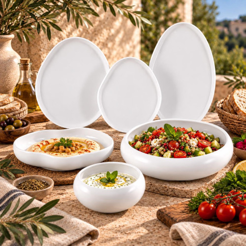 26-Piece White Ceramic Dinnerware Set with Organic Shape