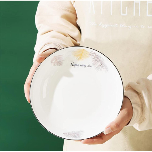 White Porcelain Plate with Feather Design 23cm
