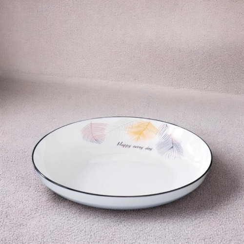 White Porcelain Plate with Feather Design 26cm