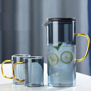 7 Pcs Black Glass Drink Set (6 Cups & Jug) - Modern & Elegant Drinkware Set