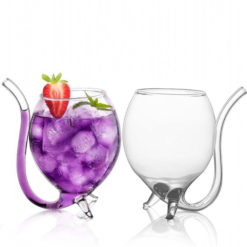 Borosilicate Unique Glass with Built-in Glass Straw - Tall Cocktail Party Glass