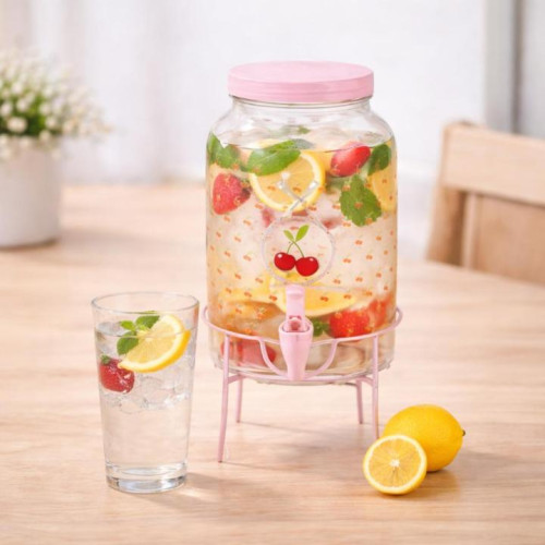 Tantitoni Cherry Glass Soft Drink Holder with Stand, 3.5 Lt