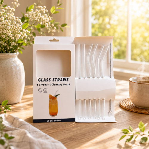 Glass Straw Set – 6 Pieces with Cleaning Brush