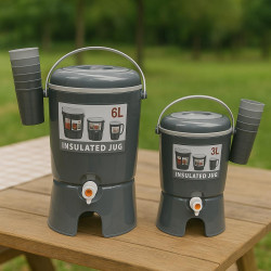 Thermos Bottle Barrel Beverage Dispenser Set – Insulated Grey Drink Container