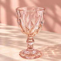 Pink Diamond Pattern Embossed Glass Goblets – 6 Pieces