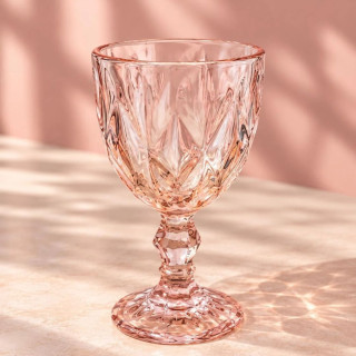 Pink Diamond Pattern Embossed Glass Goblets – 6 Pieces