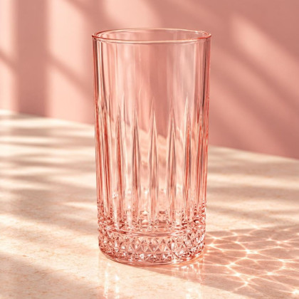 Pink Ribbed Soft Drink Glass Cups – 6 Pieces