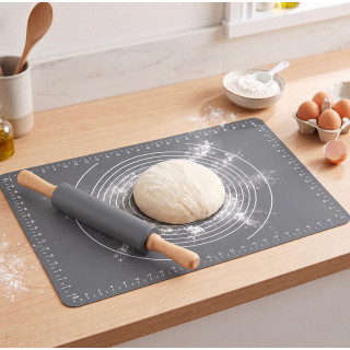 Tantitoni Gray 2 Pcs Silicone Dough Rolling Mat and Roller Set