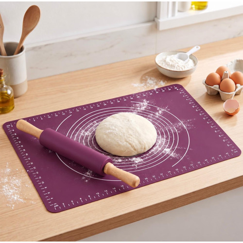 Tantitoni Gray 2 Pcs Silicone Dough Rolling Mat and Roller Set