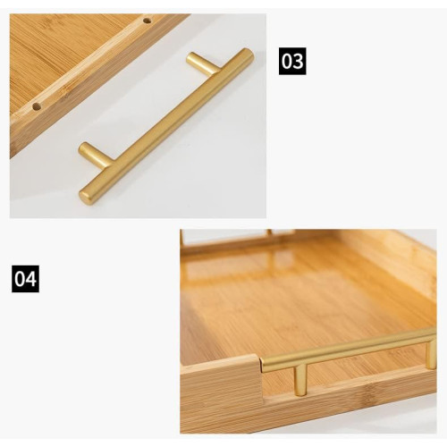 3pcs Wooden Tray Set with Gold Handles