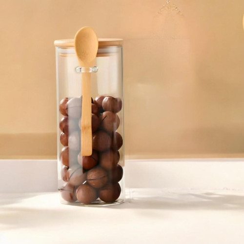 1 Pc Airtight 1.57L Glass Jar with Bamboo Lid & Spoon – Storage for Coffee, Spices & Sugar