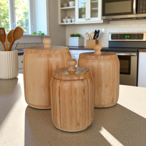Bamboo Jars Set – 3 Pieces