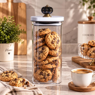 Kosova Vacuum Glass Jar with Lid 10x10x20cm