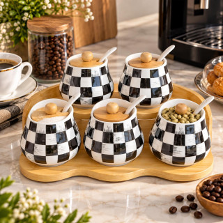Kitchen Canisters,5PC Canisters set with wooden stand