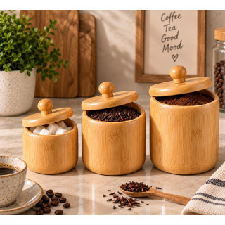 Bamboo Jars Set – 3 Pieces