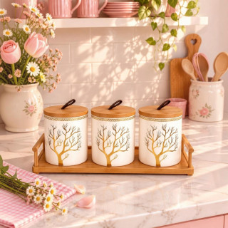 3-Piece 650ml Jars Set with Wooden Base