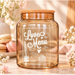 LOVE MENU PATTERNED GRAY GLASS JAR 890 ML