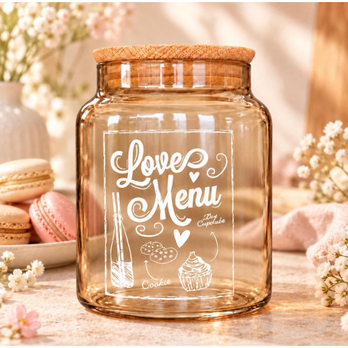 LOVE MENU PATTERNED GRAY GLASS JAR 890 ML