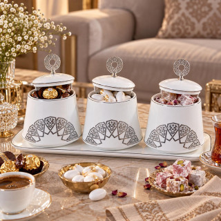 4 pcs, otantik bonbonnière,porcelain white and silver