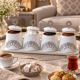 5 pcs, otantik bonbonnière, porcelain white and silver