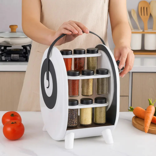18 Jar Rotating Spice Rack,Spice Storage Rack,Modern Spice Rack with Handle
