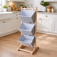 3-Tier Grey Wooden Kitchen Stand