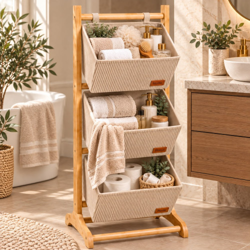 3-Tier Beige Wooden  Stand