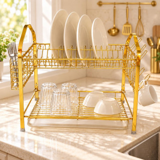 2-Tier Gold Dish Rack | Stylish & Practical Kitchen Organizer