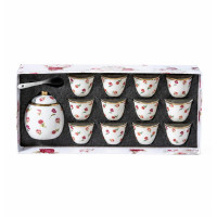 Floral Coffee Cups with Sugar Bowls Set – 13 Pieces