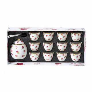 Floral Coffee Cups with Sugar Bowls Set – 13 Pieces